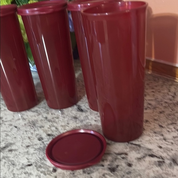 Set of 4 Burgundy Storage Canisters - Picture 2 of 4
